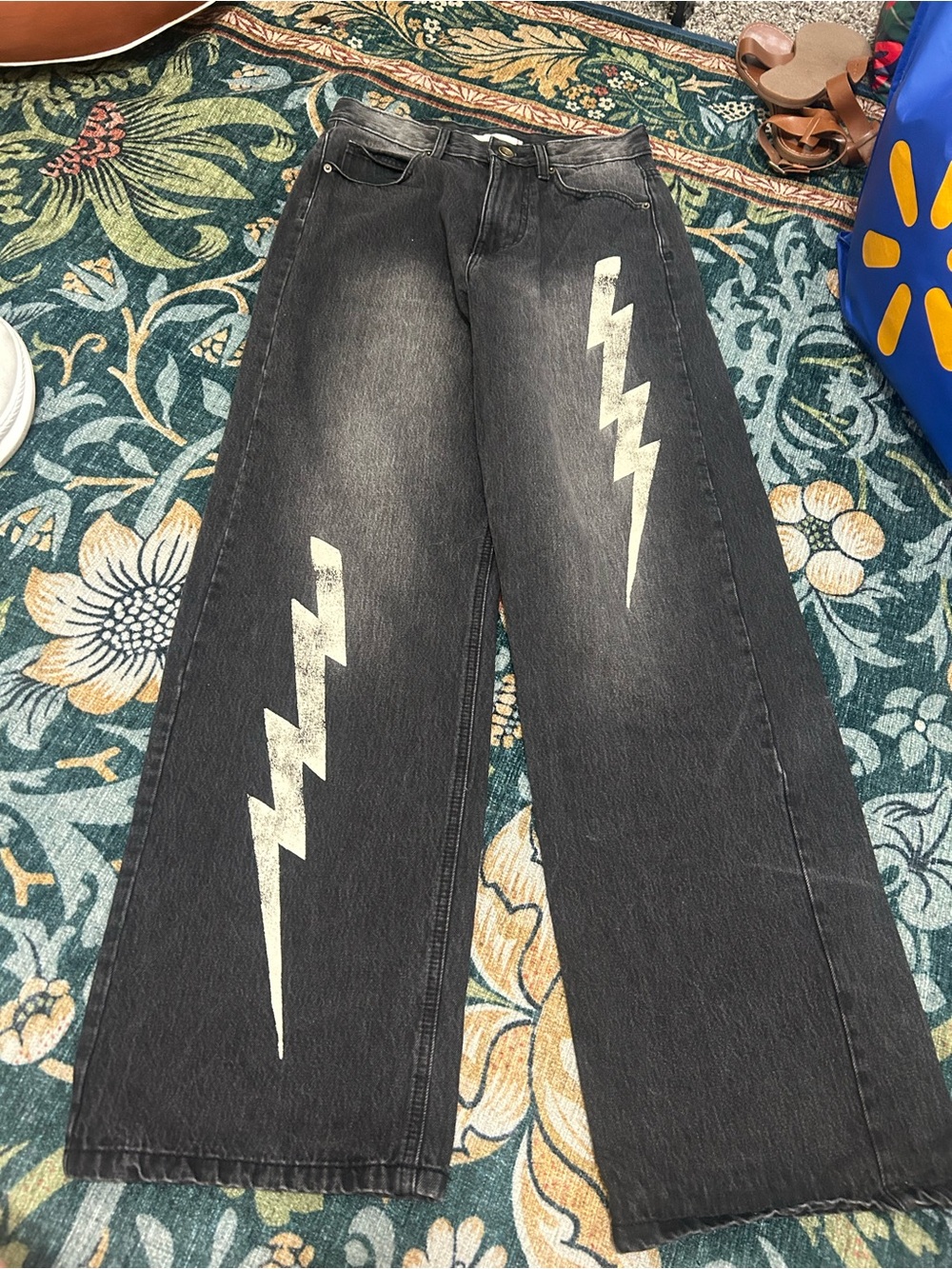 BDG Black Wide-Leg Denim Jeans with White Lightning Bolts nitro fit